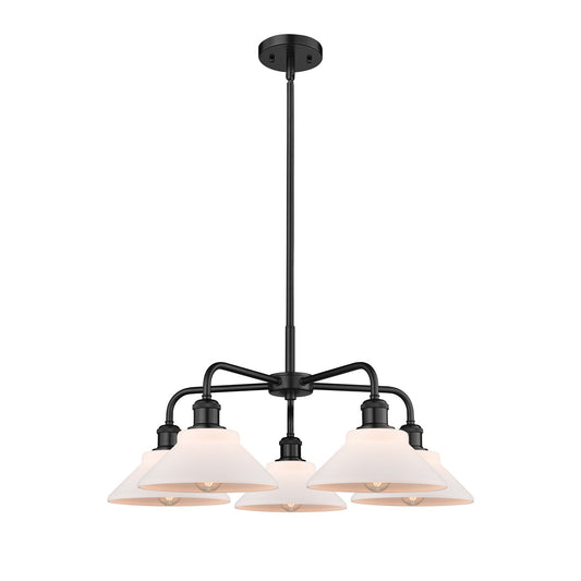 Innovations Orwell 26in 5-Light Chandelier | Industrial Matte Black Steel and Matte White Glass | Dining Room & Living Room | Model 516-5CR-BK-G131