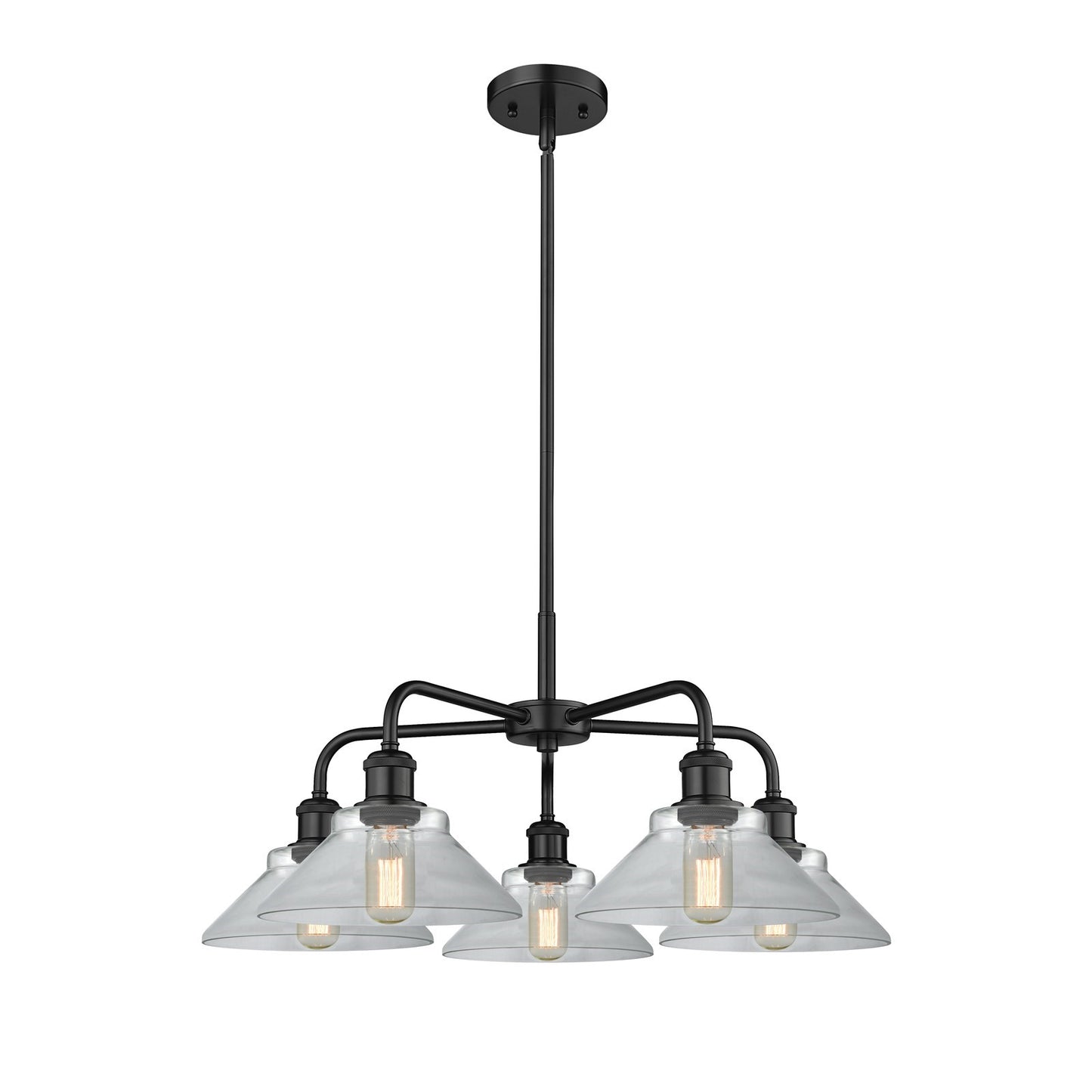 Innovations Orwell 26in 5-Light Chandelier | Industrial Matte Black Steel and Clear Glass | Dining Room & Living Room | 26.38 x | Model 516-5CR-BK-G132