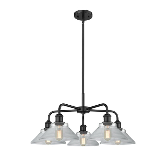 Innovations Orwell 26in 5-Light Chandelier | Industrial Matte Black Steel and Clear Glass | Dining Room & Living Room | 26.38 x | Model 516-5CR-BK-G132