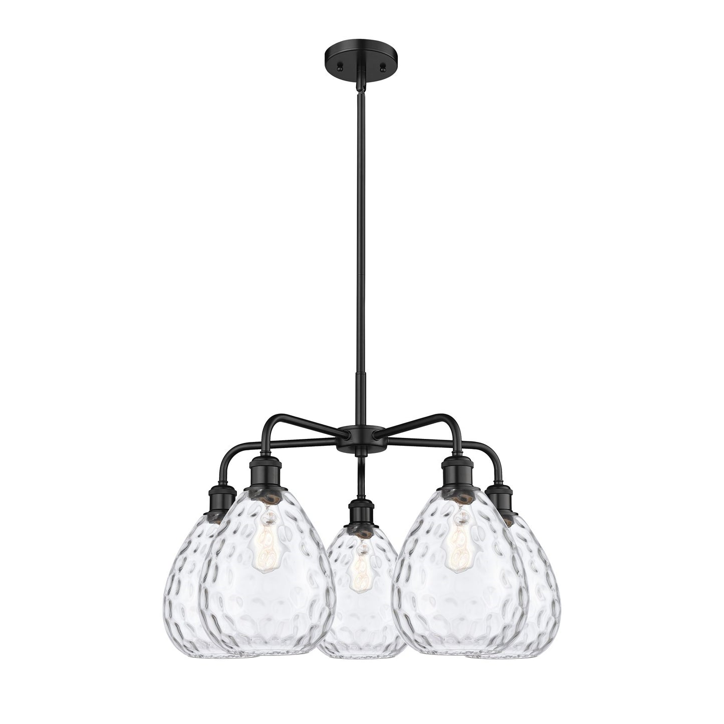 Innovations Waverly 26in 5-Light Chandelier | Industrial Matte Black Steel and Clear Glass | Dining Room & Living Room | 26 x 26 x | Model 516-5CR-BK-G372
