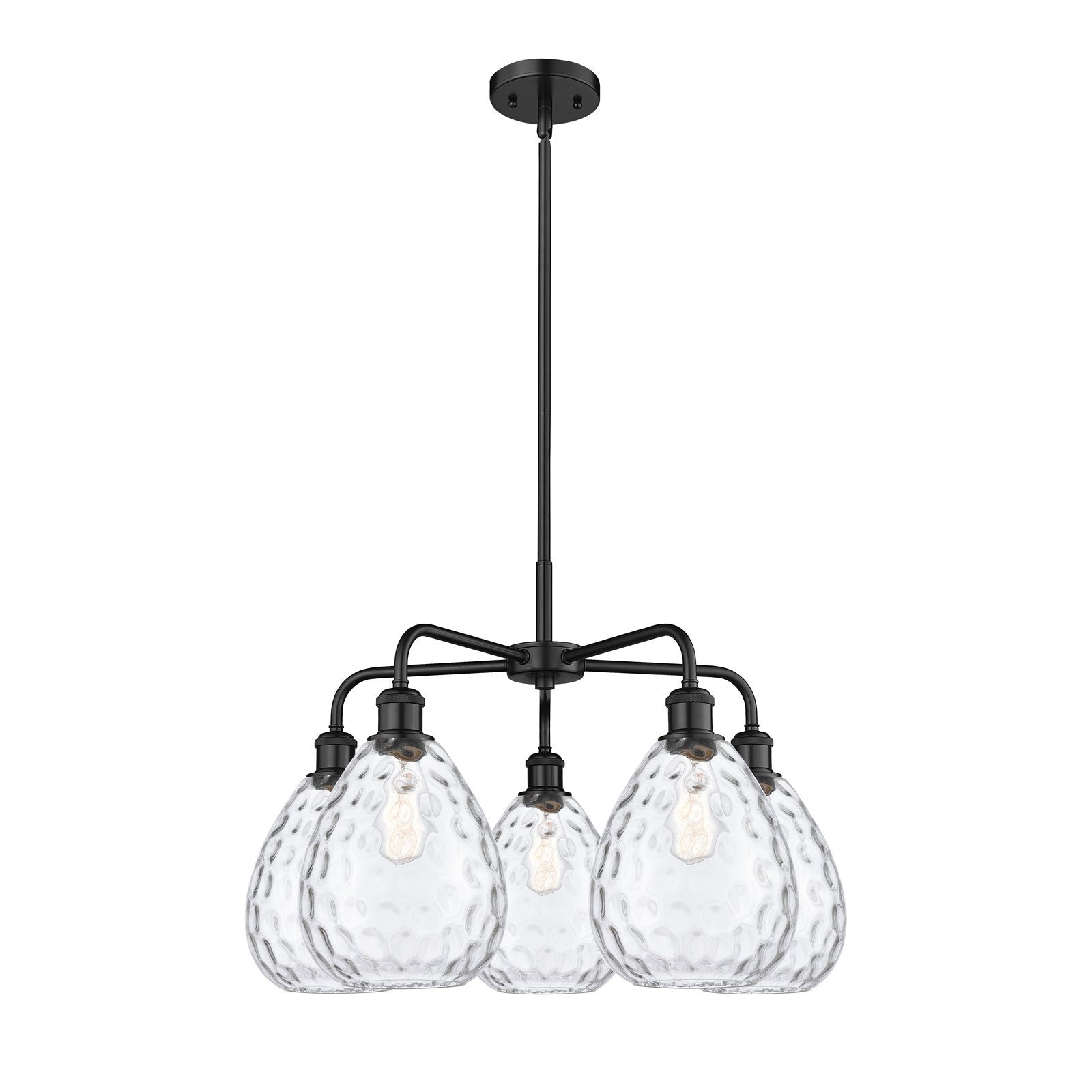 Innovations Waverly 26in 5-Light Chandelier | Industrial Matte Black Steel and Clear Glass | Dining Room & Living Room | 26 x 26 x | Model 516-5CR-BK-G372