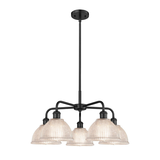 Innovations Arietta 26in 5-Light Chandelier | Industrial Matte Black Steel and Clear Glass | Dining Room & Living Room | 26 x 26 x | Model 516-5CR-BK-G422