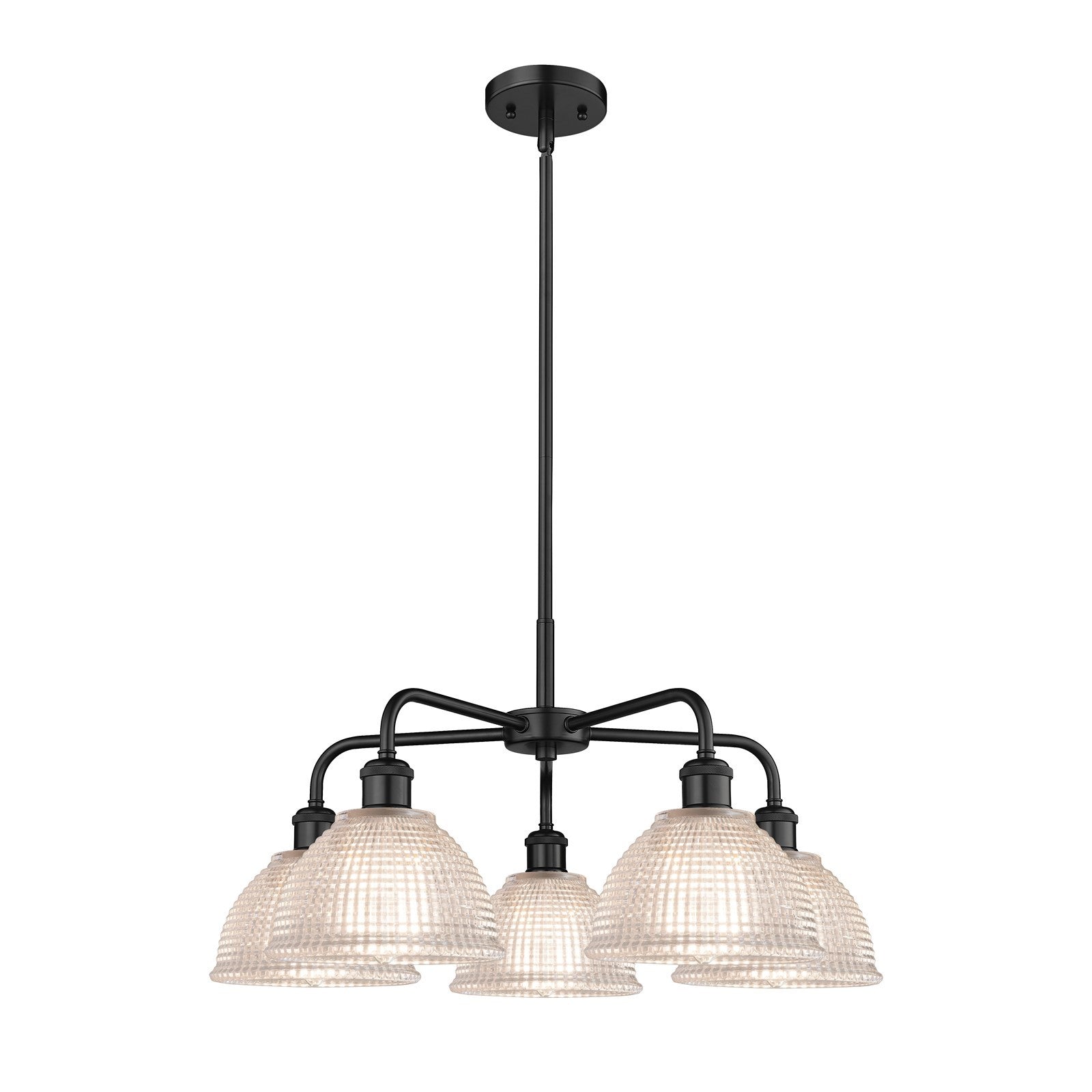 Innovations Arietta 26in 5-Light Chandelier | Industrial Matte Black Steel and Clear Glass | Dining Room & Living Room | 26 x 26 x | Model 516-5CR-BK-G422