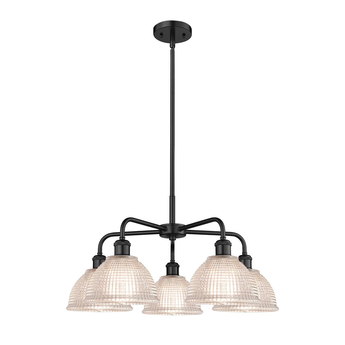 Innovations Arietta 26in 5-Light Chandelier | Industrial Matte Black Steel and Clear Glass | Dining Room & Living Room | 26 x 26 x | Model 516-5CR-BK-G422