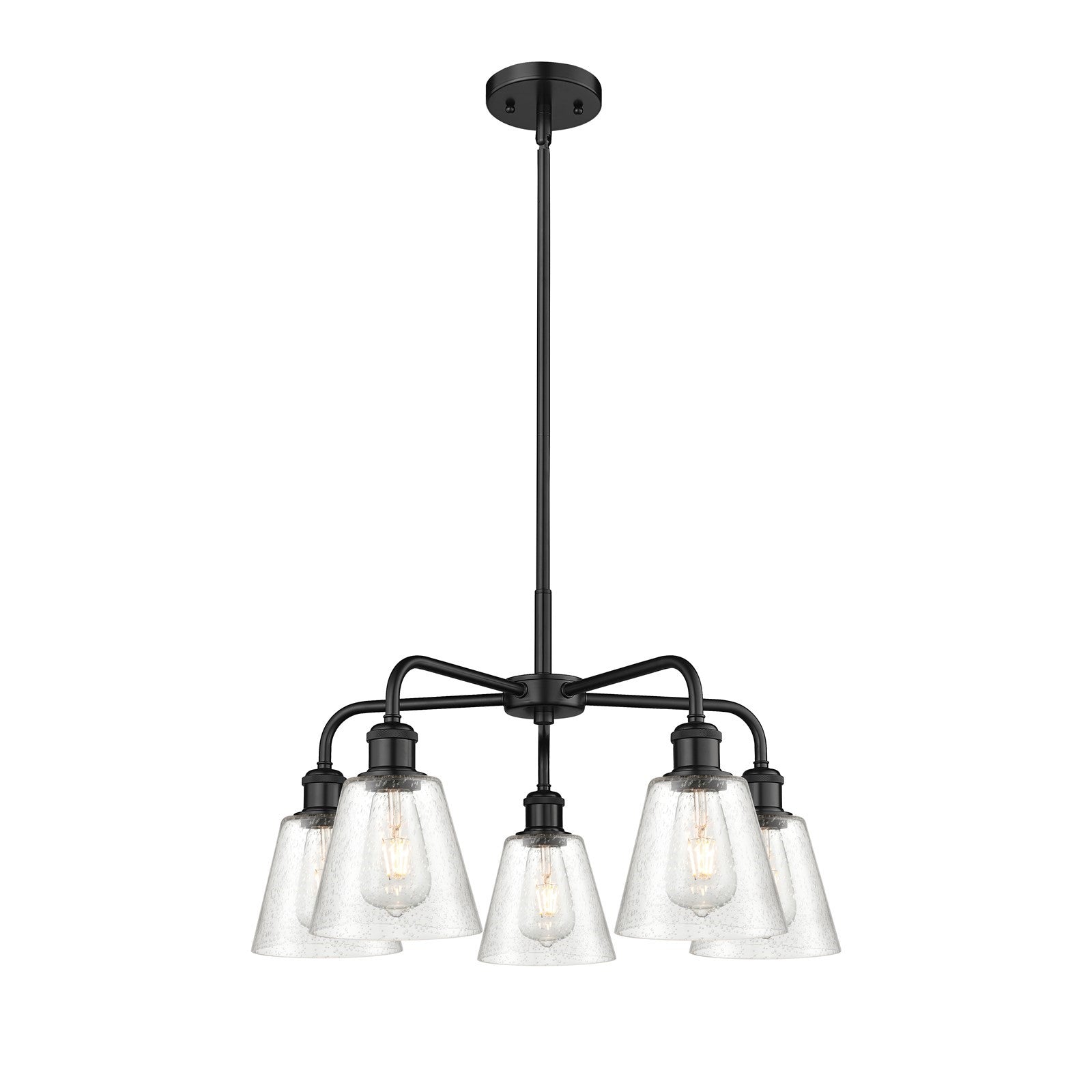 Innovations Caton 24.5in 5-Light Chandelier | Industrial Matte Black Steel and Frosted Glass | Dining Room & Living Room | 24.5 x | Model 516-5CR-BK-G454
