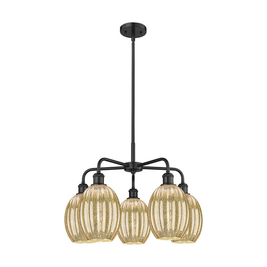 Innovations Preston Bulb 25in 5-Light Chandelier | Industrial Matte Black Steel and Mercury Glass | Dining Room & Living Room | Model 516-5CR-BK-G459-6ME