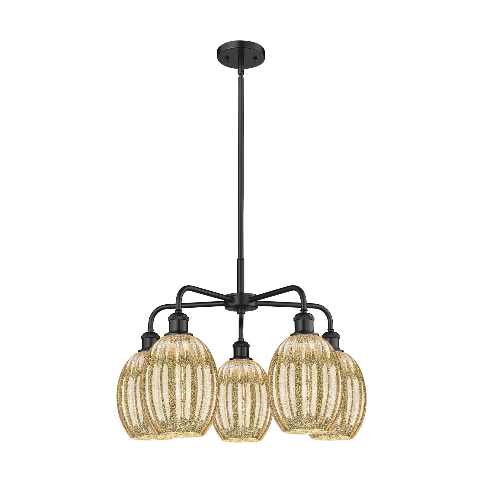 Innovations Preston Bulb 25in 5-Light Chandelier | Industrial Matte Black Steel and Mercury Glass | Dining Room & Living Room | Model 516-5CR-BK-G459-6ME
