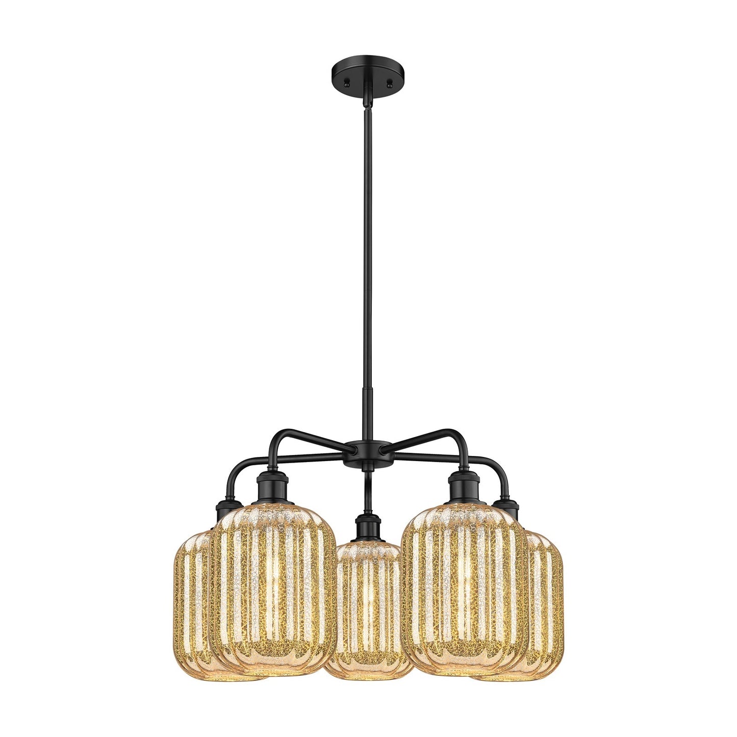 Innovations Preston Cylinder 25in 5-Light Chandelier | Industrial Matte Black Steel and Mercury Glass | Dining Room & Living | Model 516-5CR-BK-G460-7ME