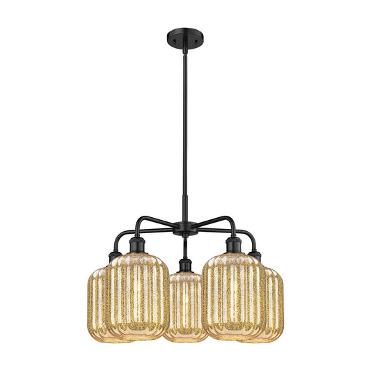 Innovations Preston Cylinder 25in 5-Light Chandelier | Industrial Matte Black Steel and Mercury Glass | Dining Room & Living | Model 516-5CR-BK-G460-7ME
