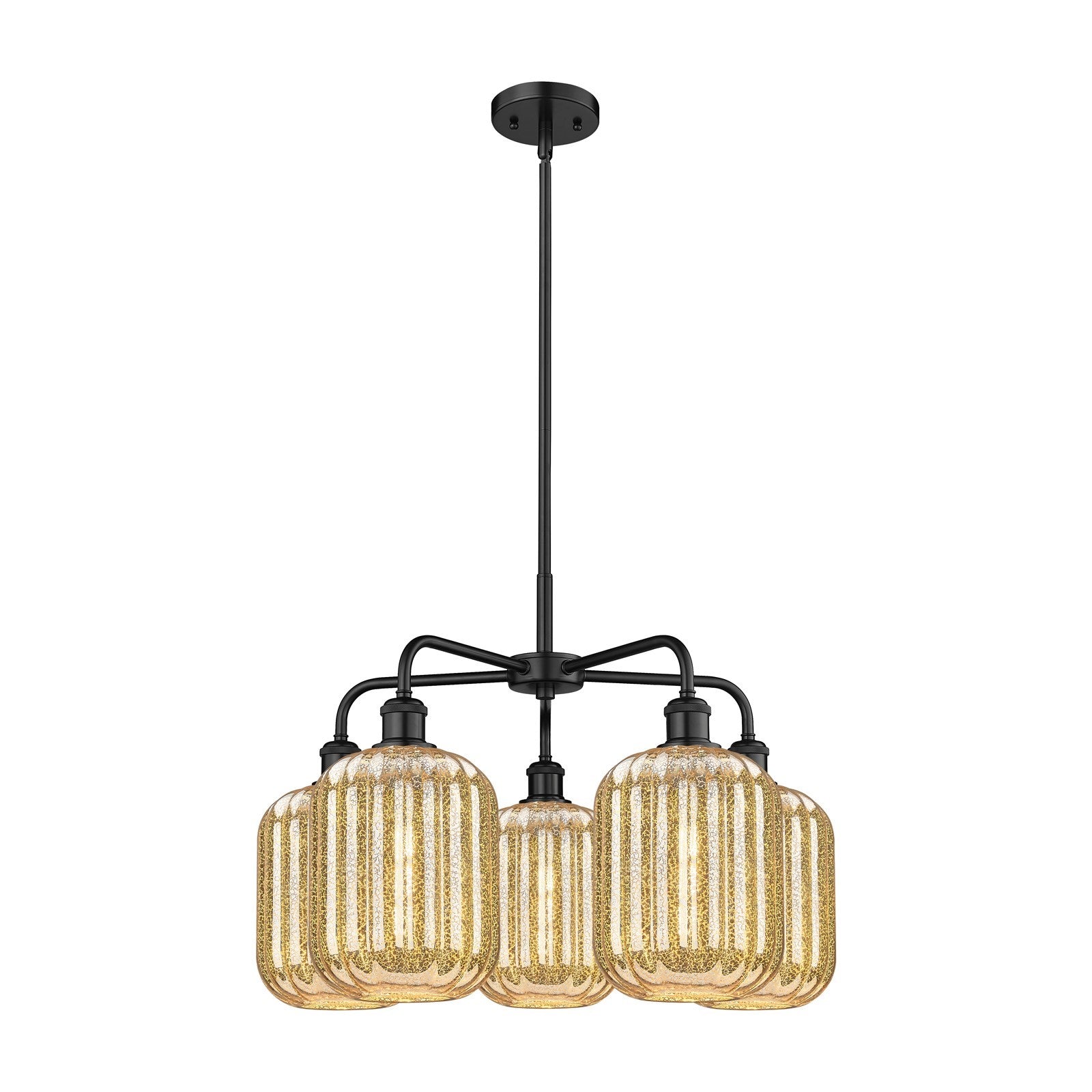 Innovations Preston Cylinder 25in 5-Light Chandelier | Industrial Matte Black Steel and Mercury Glass | Dining Room & Living | Model 516-5CR-BK-G460-7ME