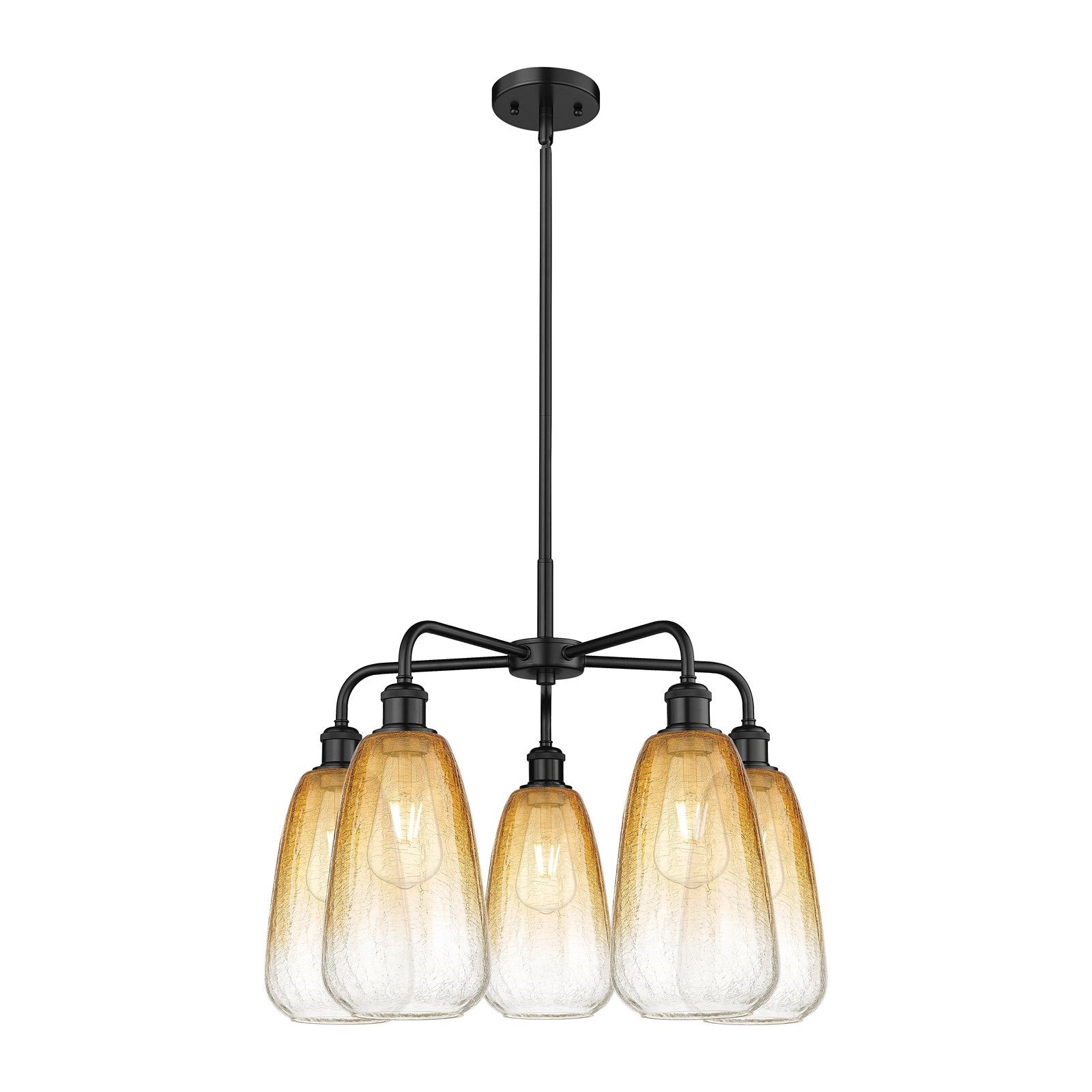 Innovations Brookhaven Almond 25in 5-Light Chandelier | Industrial Matte Black Steel and Amber Glass | Dining Room & Living | Model 516-5CR-BK-G480-6AM