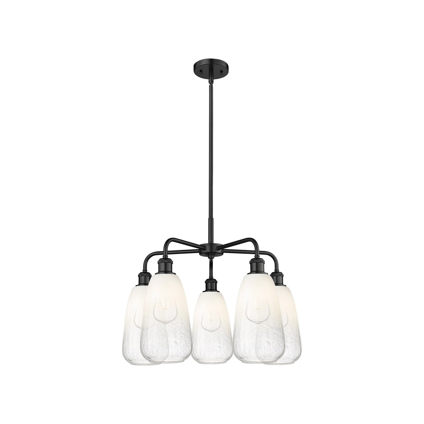 Innovations Brookhaven Almond 25in 5-Light Chandelier | Industrial Matte Black Steel and Opal Glass | Dining Room & Living | Model 516-5CR-BK-G480-6OP