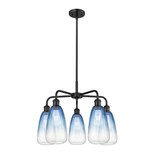 Innovations Brookhaven Almond 25in 5-Light Chandelier | Industrial Matte Black Steel and Sapphire Blue Glass | Dining Room & | Model 516-5CR-BK-G480-6SB