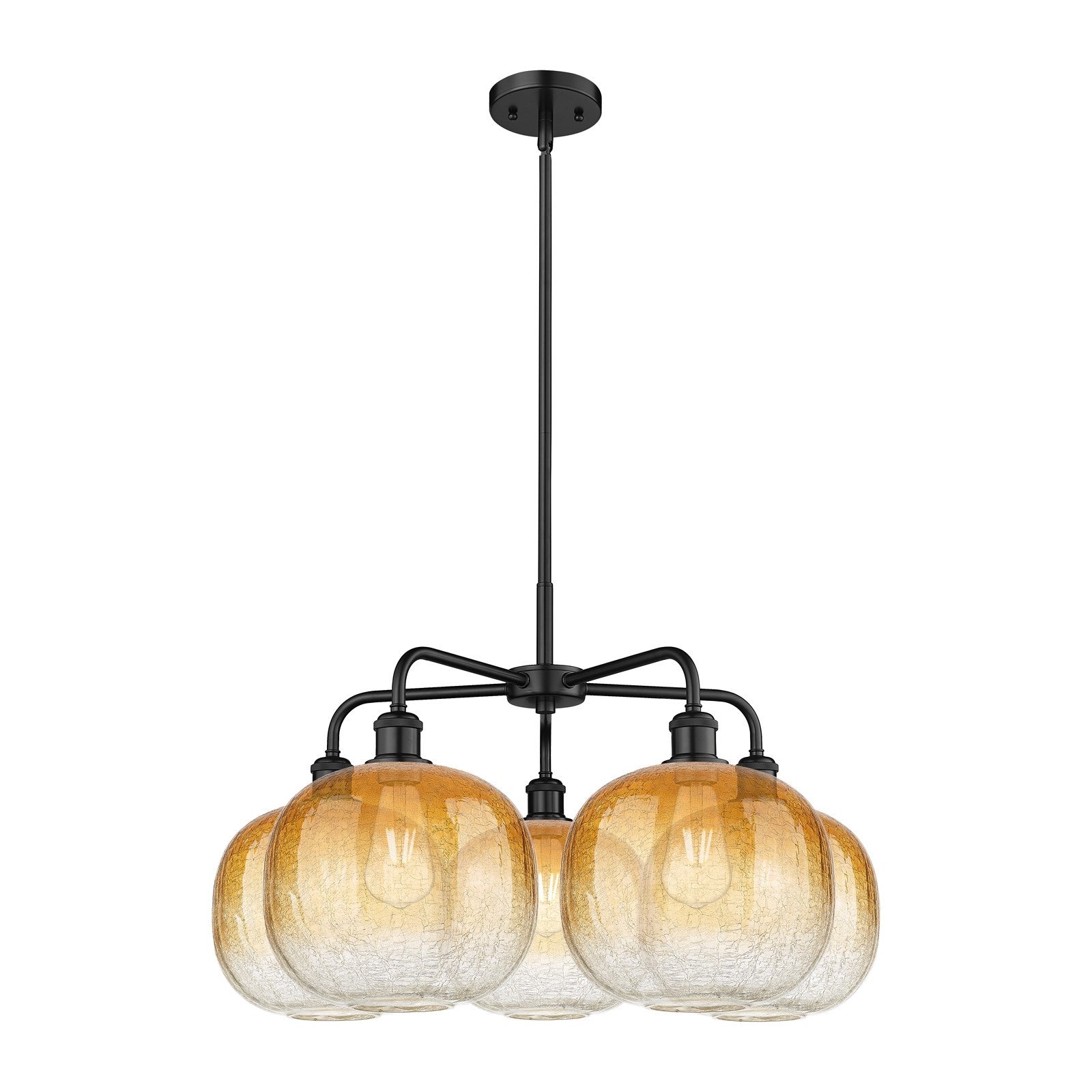 Innovations Brookhaven Sphere 29in 5-Light Chandelier | Industrial Matte Black and Amber Glass | Dining Room & Living Room | Model 516-5CR-BK-G481-10AM