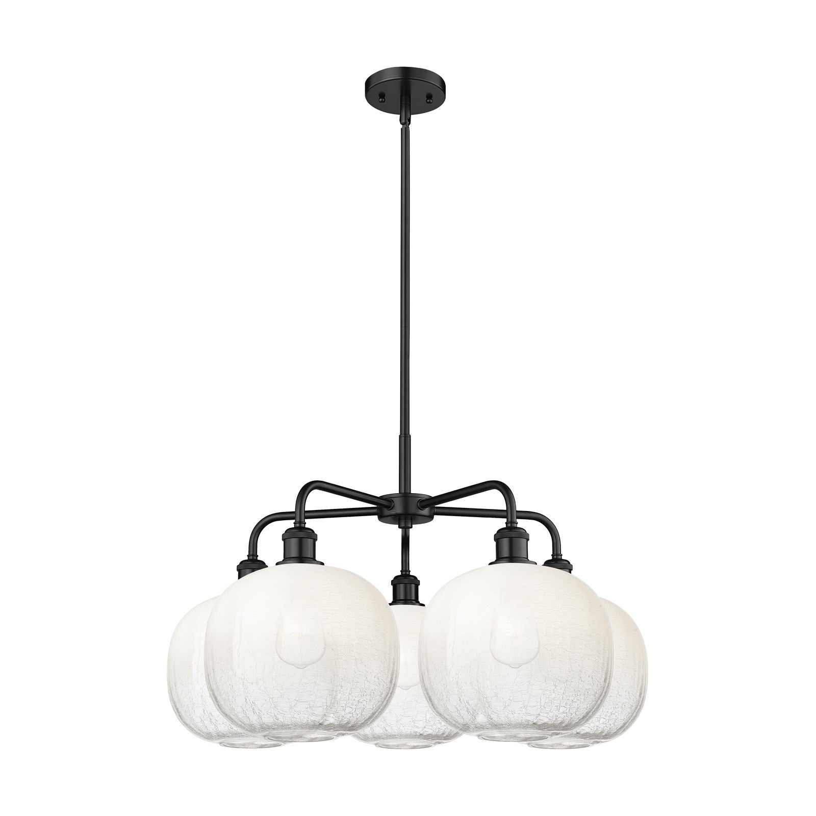 Innovations Brookhaven Sphere 29in 5-Light Chandelier | Industrial Matte Black Steel and Opal Glass | Dining Room & Living | Model 516-5CR-BK-G481-10OP