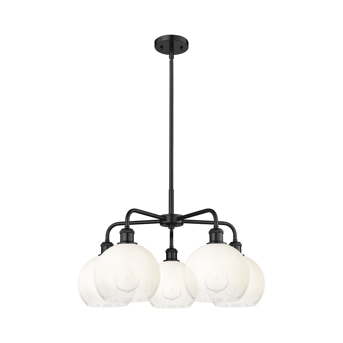 Innovations Brookhaven Globe 26in 5-Light Chandelier | Industrial Matte Black Steel and Opal Glass | Dining Room & Living Room | Model 516-5CR-BK-G483-8OP