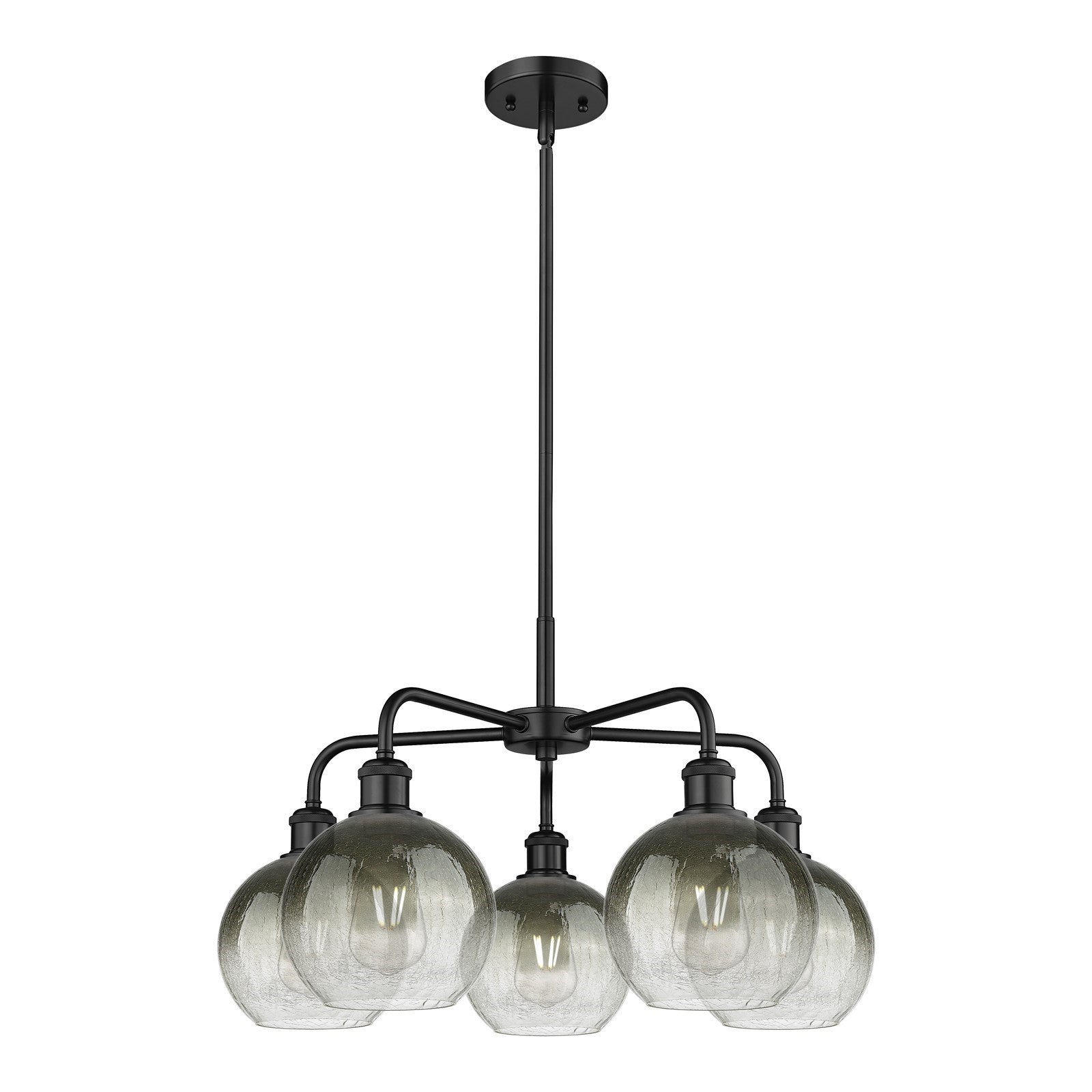Innovations Brookhaven Globe 26in 5-Light Chandelier | Industrial Matte Black Steel and Slate Glass | Kitchen Island & Dining | Model 516-5CR-BK-G483-8SL