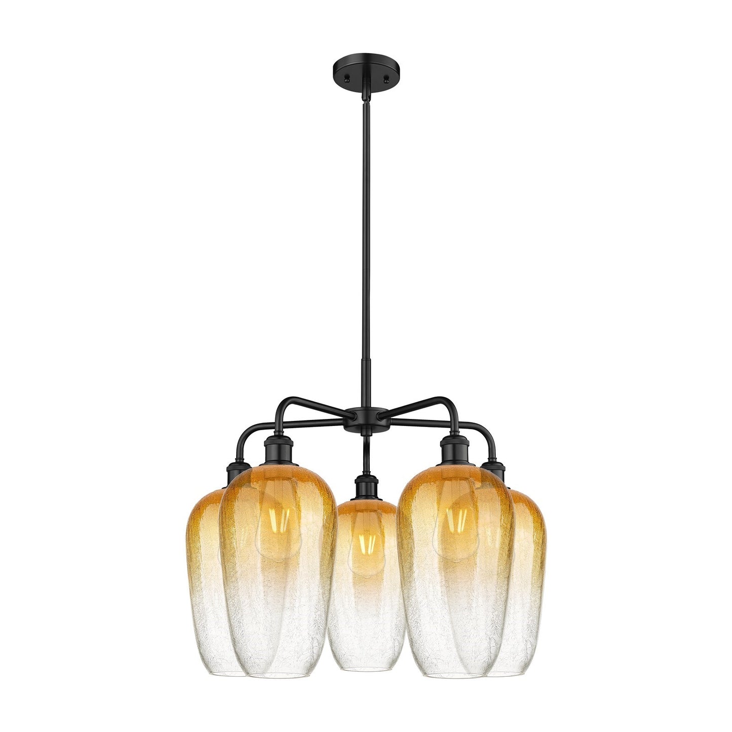 Innovations Brookhaven Flute 26in 5-Light Chandelier | Industrial Matte Black Steel and Amber Glass | Dining Room & Living | Model 516-5CR-BK-G484-7AM