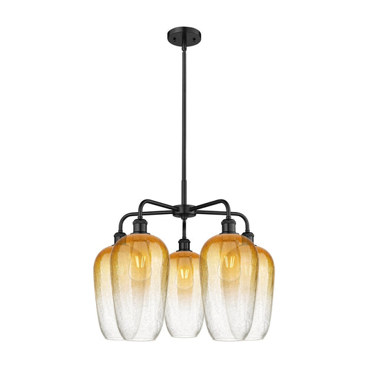 Innovations Brookhaven Flute 26in 5-Light Chandelier | Industrial Matte Black Steel and Amber Glass | Dining Room & Living | Model 516-5CR-BK-G484-7AM