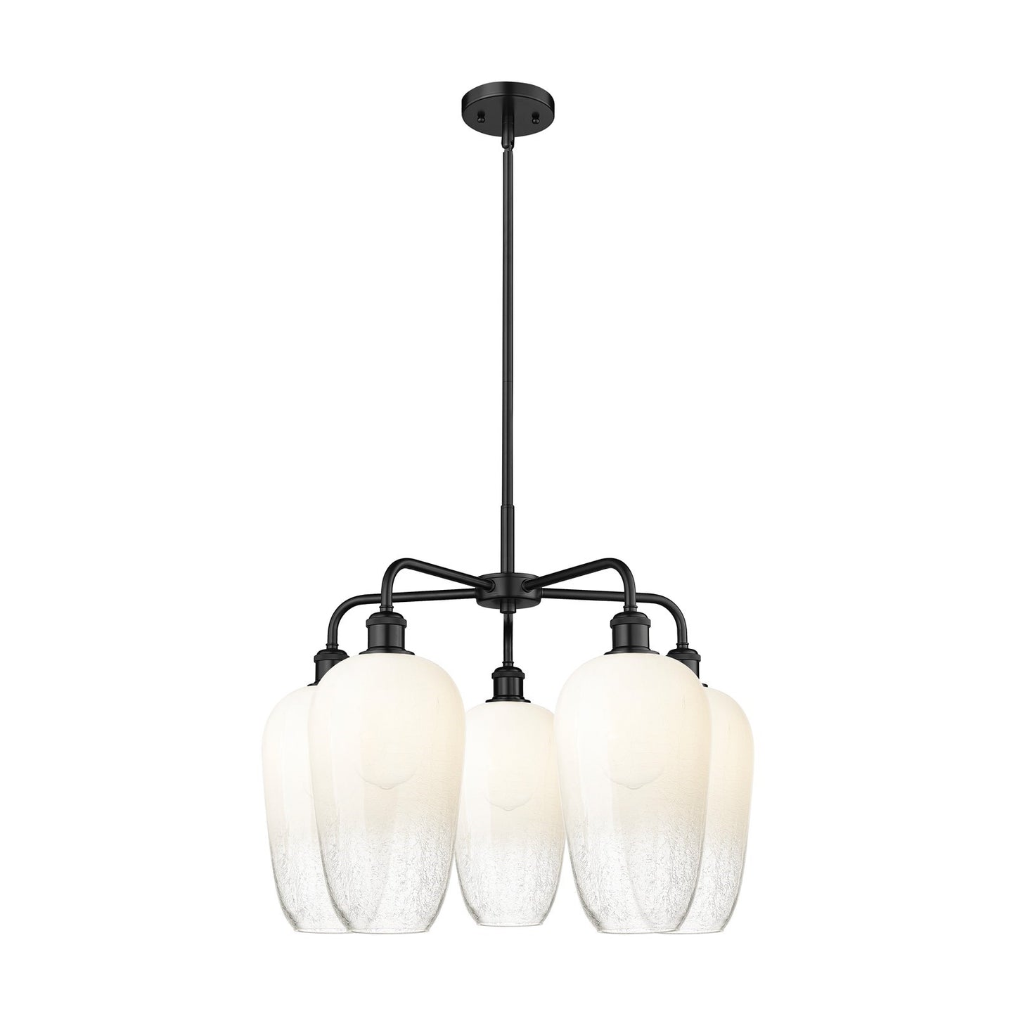 Innovations Brookhaven Flute 26in 5-Light Chandelier | Industrial Matte Black Steel and Opal Glass | Dining Room & Living Room | Model 516-5CR-BK-G484-7OP