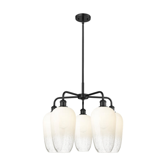 Innovations Brookhaven Flute 26in 5-Light Chandelier | Industrial Matte Black Steel and Opal Glass | Dining Room & Living Room | Model 516-5CR-BK-G484-7OP