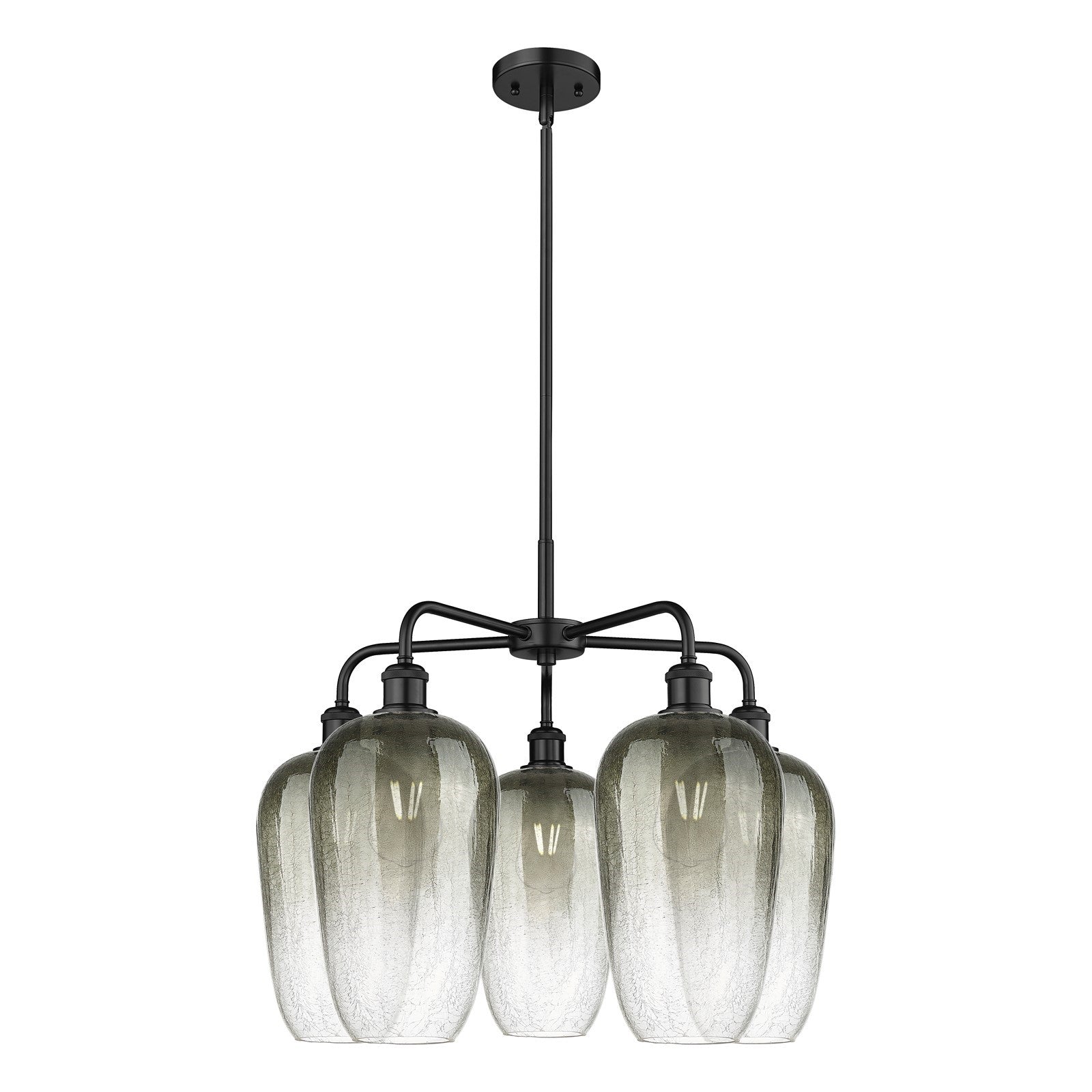 Innovations Brookhaven Flute 26in 5-Light Chandelier | Industrial Matte Black Steel and Slate Glass | Dining Room & Living | Model 516-5CR-BK-G484-7SL