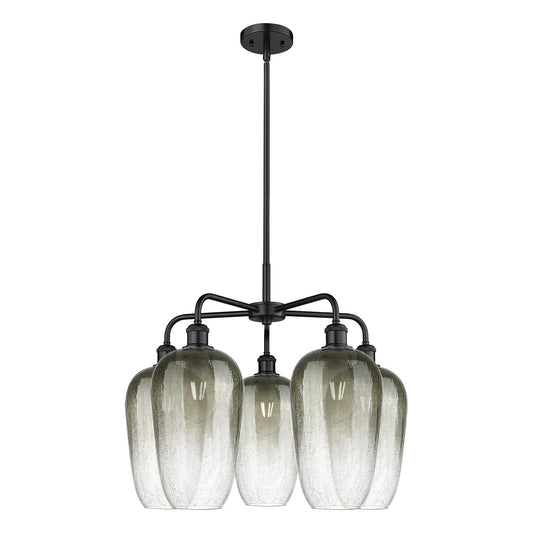 Innovations Brookhaven Flute 26in 5-Light Chandelier | Industrial Matte Black Steel and Slate Glass | Dining Room & Living | Model 516-5CR-BK-G484-7SL