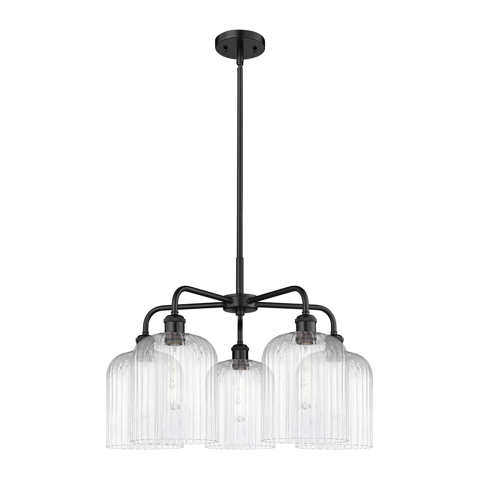 Innovations Bridal Veil 23in 5-Light Chandelier | Industrial Matte Black Steel and Clear Ribbed Glass | Dining Room & Living | Model 516-5CR-BK-G559-8CL