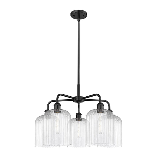 Innovations Bridal Veil 23in 5-Light Chandelier | Industrial Matte Black Steel and Clear Ribbed Glass | Dining Room & Living | Model 516-5CR-BK-G559-8CL