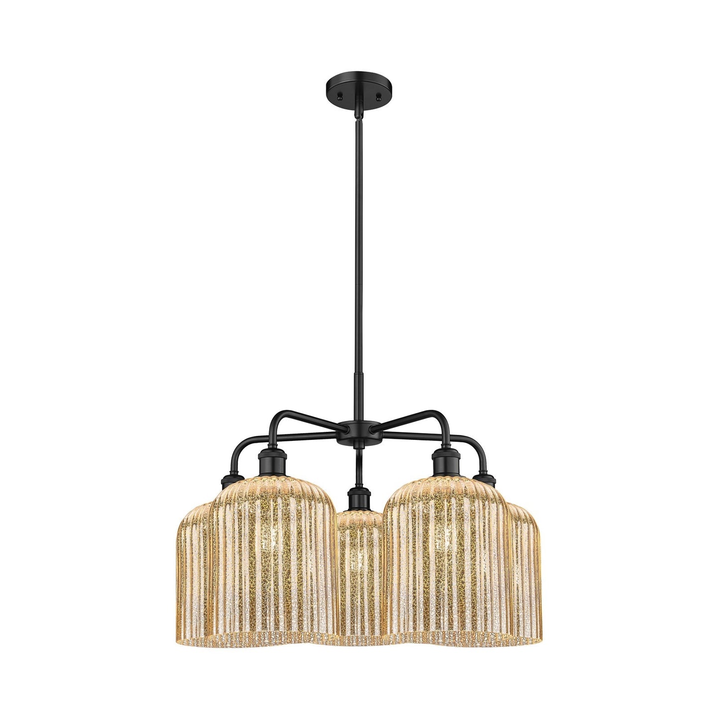 Innovations Bridal Veil 23in 5-Light Chandelier | Industrial Matte Black Steel and Mercury Ribbed Glass | Dining Room & Living | Model 516-5CR-BK-G559-8ME