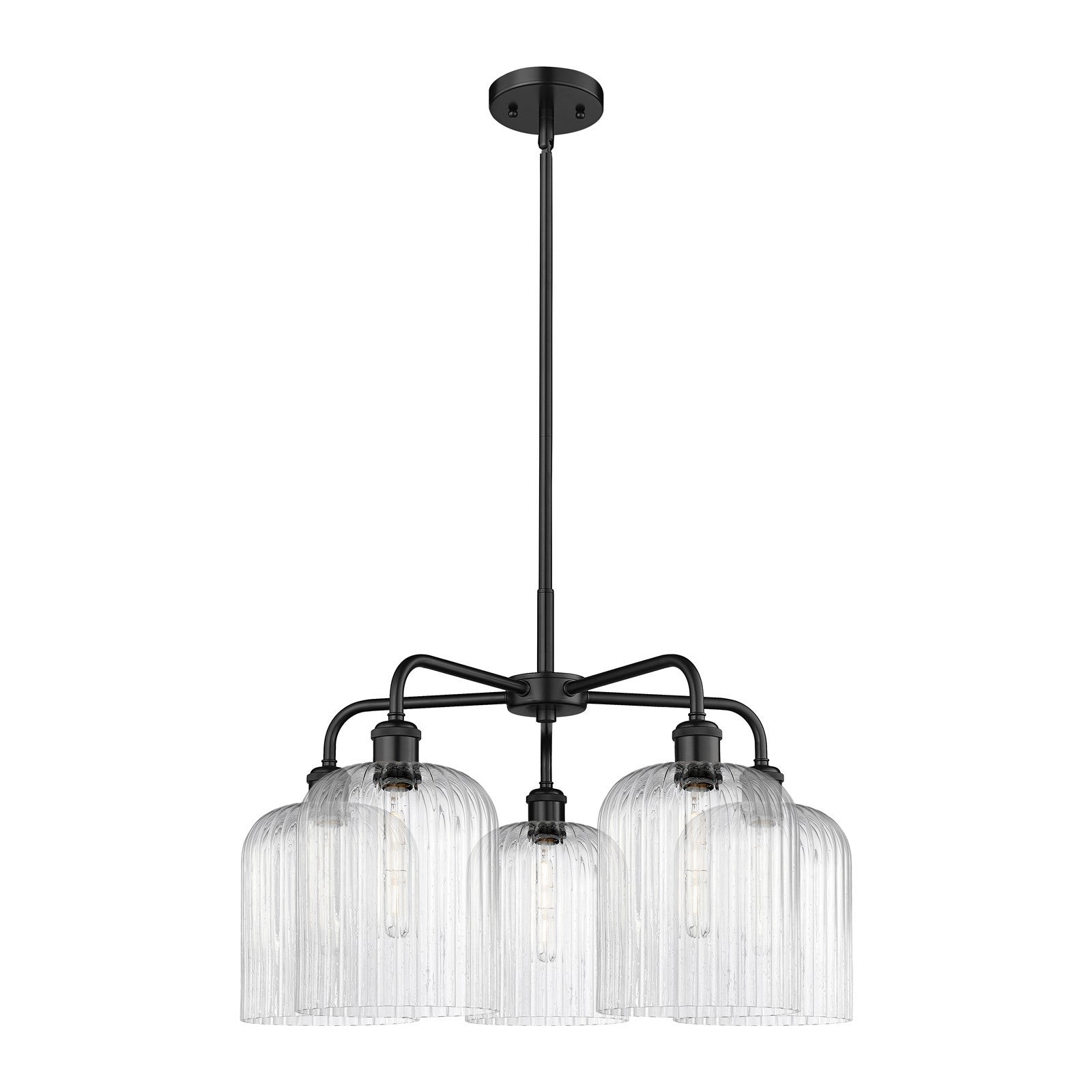 Innovations Bridal Veil 23in 5-Light Chandelier | Industrial Matte Black Steel and Seedy Glass | Dining Room & Living Room | Model 516-5CR-BK-G559-8SDY
