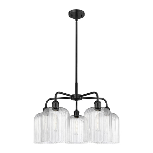 Innovations Bridal Veil 23in 5-Light Chandelier | Industrial Matte Black Steel and Seedy Glass | Dining Room & Living Room | Model 516-5CR-BK-G559-8SDY