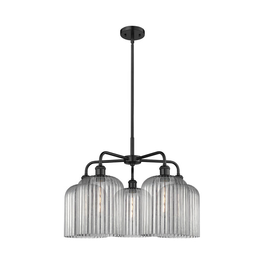 Innovations Bridal Veil 23in 5-Light Chandelier | Industrial Matte Black Steel and Light Smoke Ribbed Glass | Dining Room & | Model 516-5CR-BK-G559-8SM