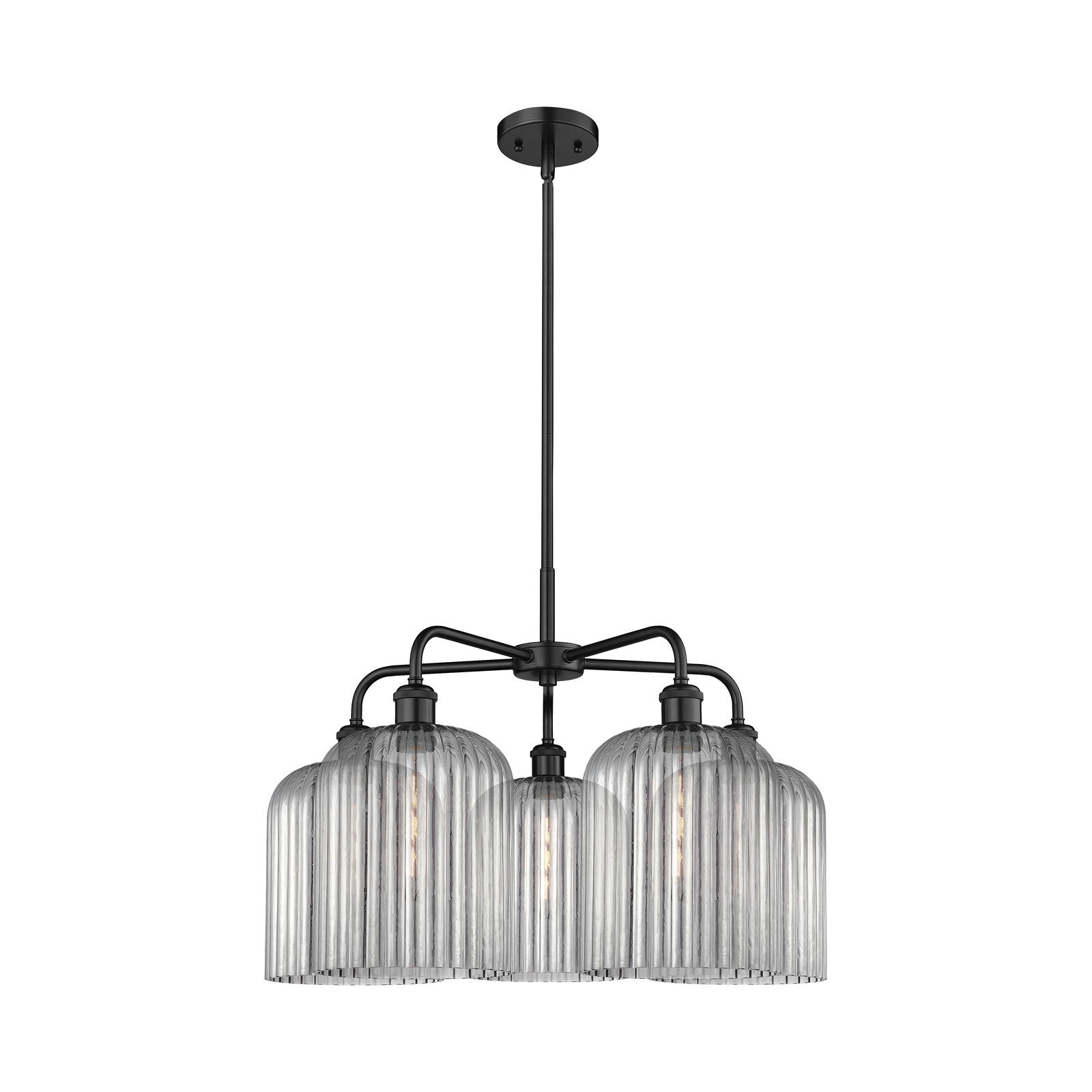 Innovations Bridal Veil 23in 5-Light Chandelier | Industrial Matte Black Steel and Light Smoke Ribbed Glass | Dining Room & | Model 516-5CR-BK-G559-8SM