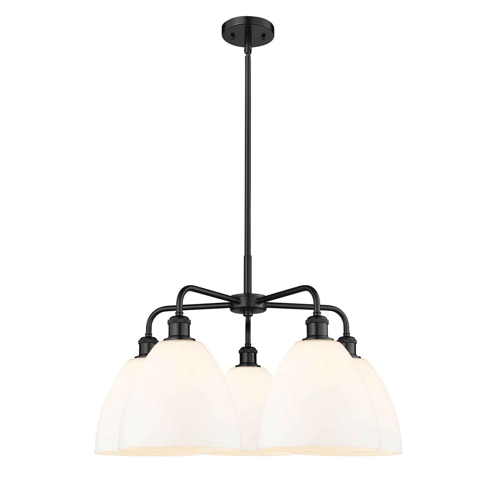 Innovations Bristol 27in 5-Light Chandelier | Industrial Matte Black Steel and Matte White Glass | Kitchen Island & Dining Room | Model 516-5CR-BK-GBD-91
