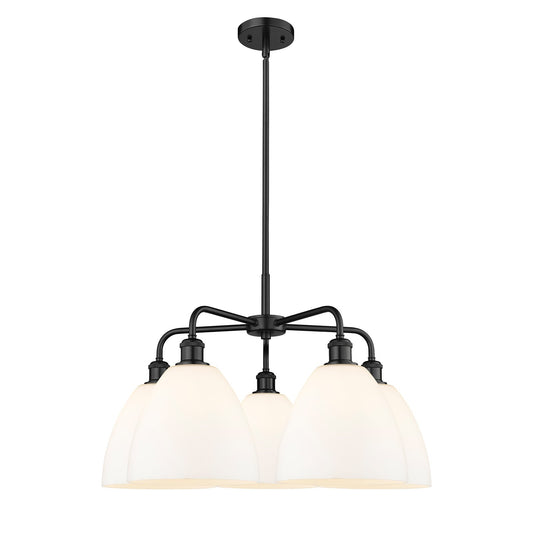 Innovations Bristol 27in 5-Light Chandelier | Industrial Matte Black Steel and Matte White Glass | Kitchen Island & Dining Room | Model 516-5CR-BK-GBD-91