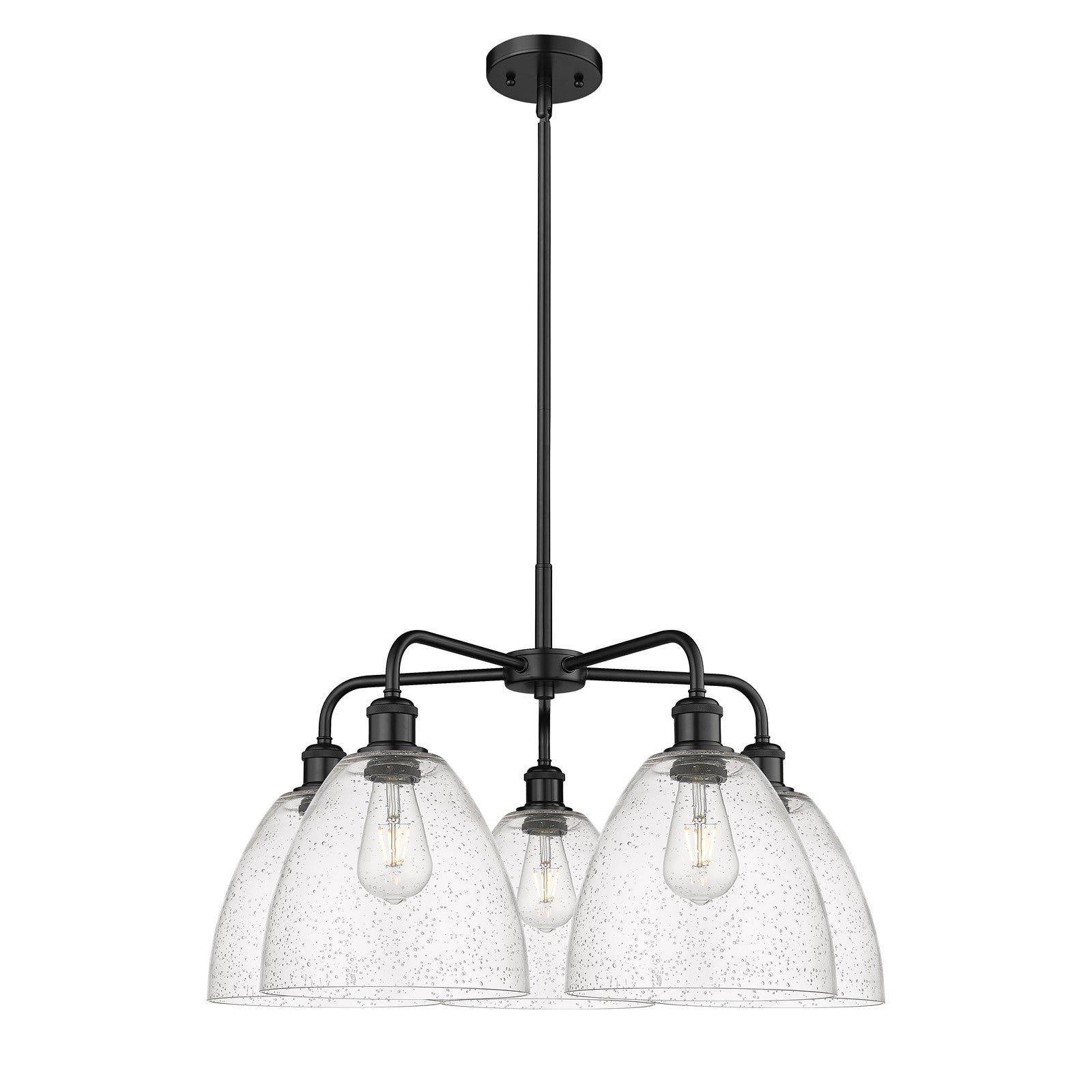 Innovations Bristol 27in 5-Light Chandelier | Industrial Matte Black Steel and Seedy Glass | Dining Room & Living Room | 27 x 27 | Model 516-5CR-BK-GBD-94