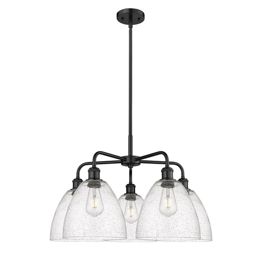 Innovations Bristol 27in 5-Light Chandelier | Industrial Matte Black Steel and Seedy Glass | Dining Room & Living Room | 27 x 27 | Model 516-5CR-BK-GBD-94