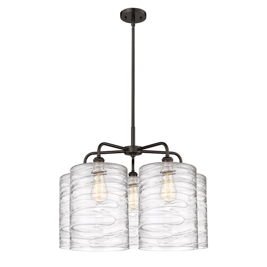 Innovations Cobbleskill 28in 5-Light Chandelier | Industrial Oil Rubbed Bronze Steel and Deco Swirl Glass | Dining Room & | Model 516-5CR-OB-G1113-L
