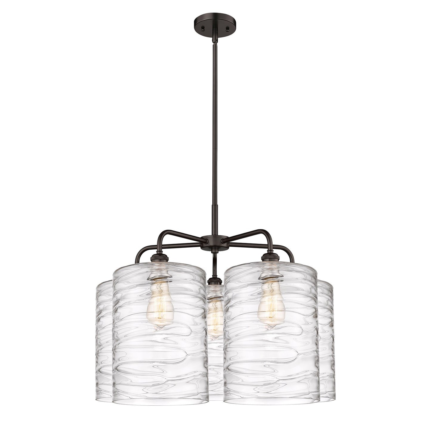 Innovations Cobbleskill 28in 5-Light Chandelier | Industrial Oil Rubbed Bronze Steel and Deco Swirl Glass | Dining Room & | Model 516-5CR-OB-G1113-L