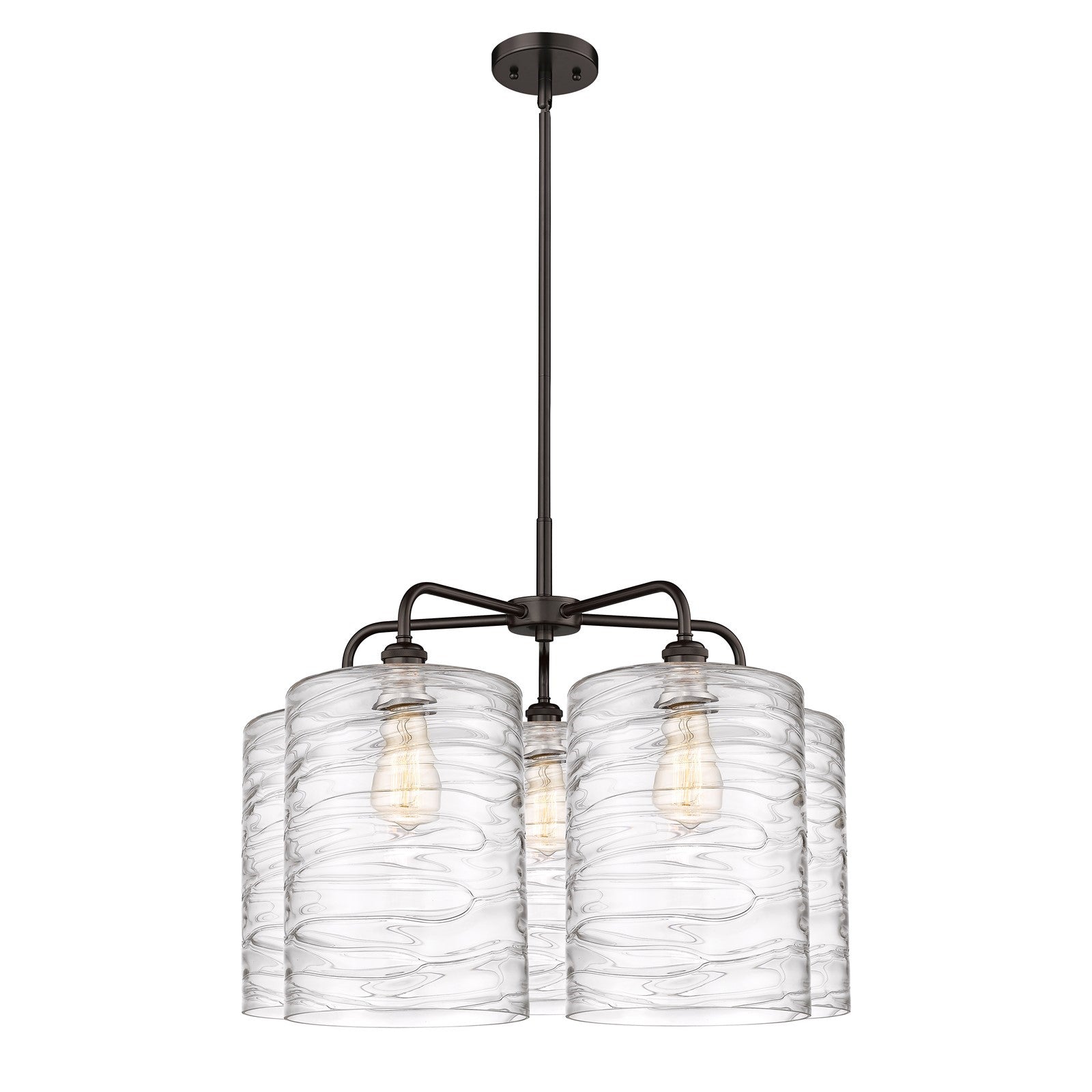 Innovations Cobbleskill 28in 5-Light Chandelier | Industrial Oil Rubbed Bronze Steel and Deco Swirl Glass | Dining Room & | Model 516-5CR-OB-G1113-L