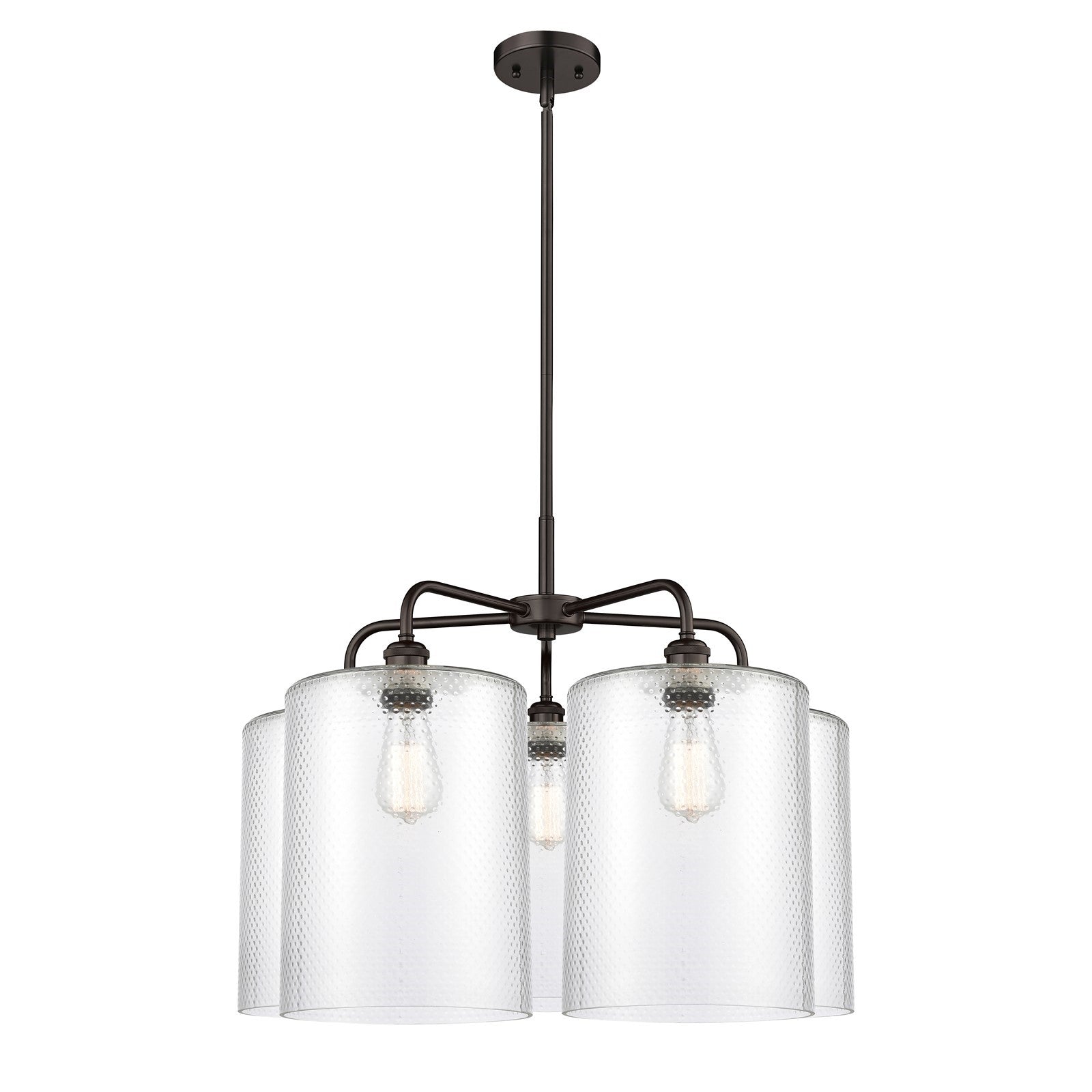 Innovations Cobbleskill 28in 5-Light Chandelier | Industrial Oil Rubbed Bronze Steel and Clear Glass | Dining Room & Living Room | Model 516-5CR-OB-G112-L