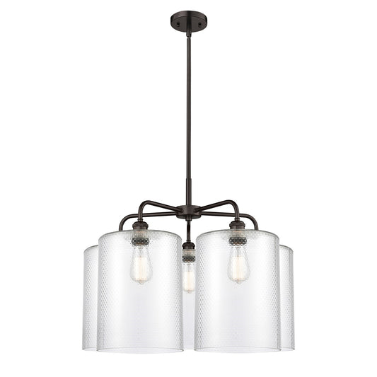 Innovations Cobbleskill 28in 5-Light Chandelier | Industrial Oil Rubbed Bronze Steel and Clear Glass | Dining Room & Living Room | Model 516-5CR-OB-G112-L