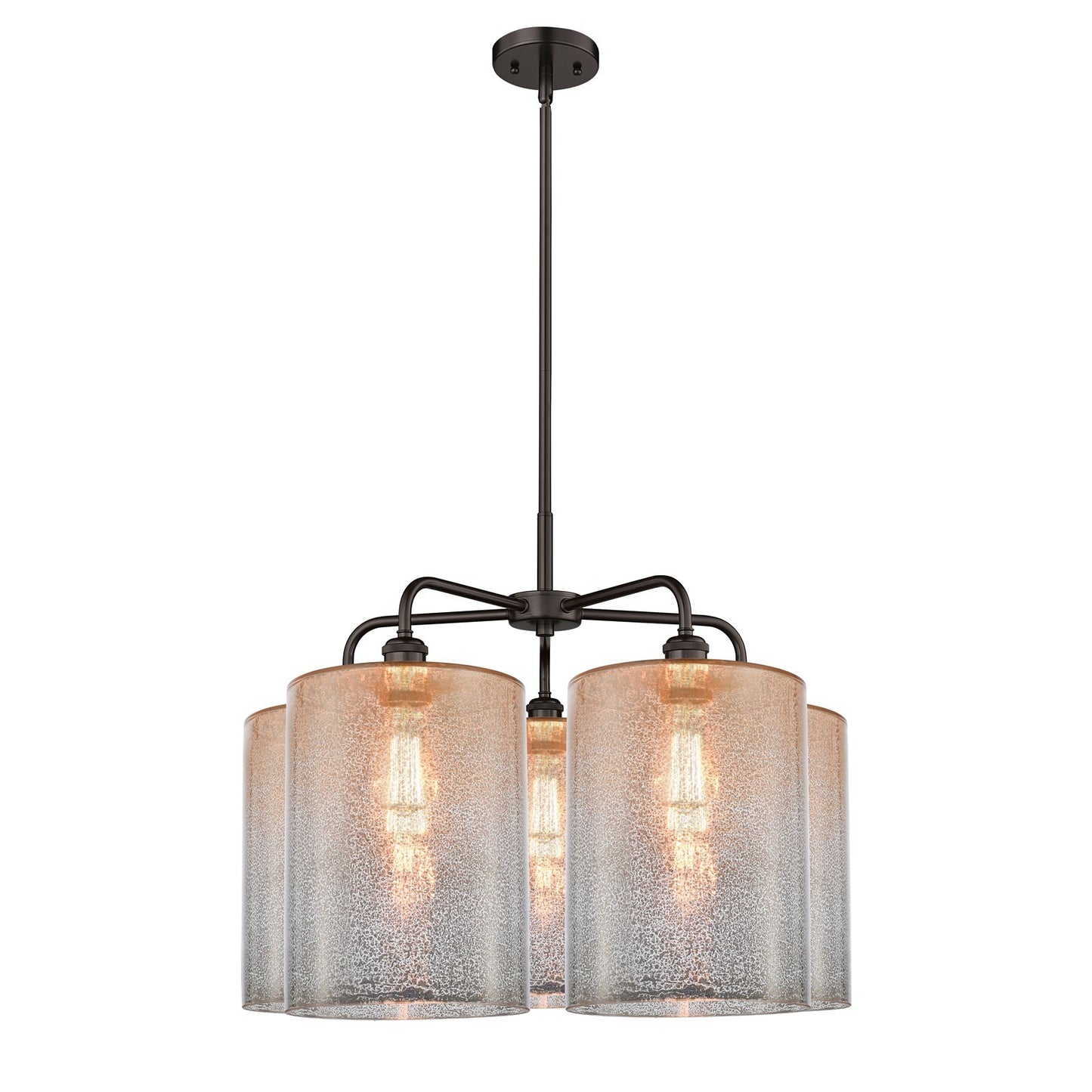 Innovations Cobbleskill 28in 5-Light Chandelier | Industrial Oil Rubbed Bronze Steel and Mercury Glass Drum Shade | Dining Room | Model 516-5CR-OB-G116-L