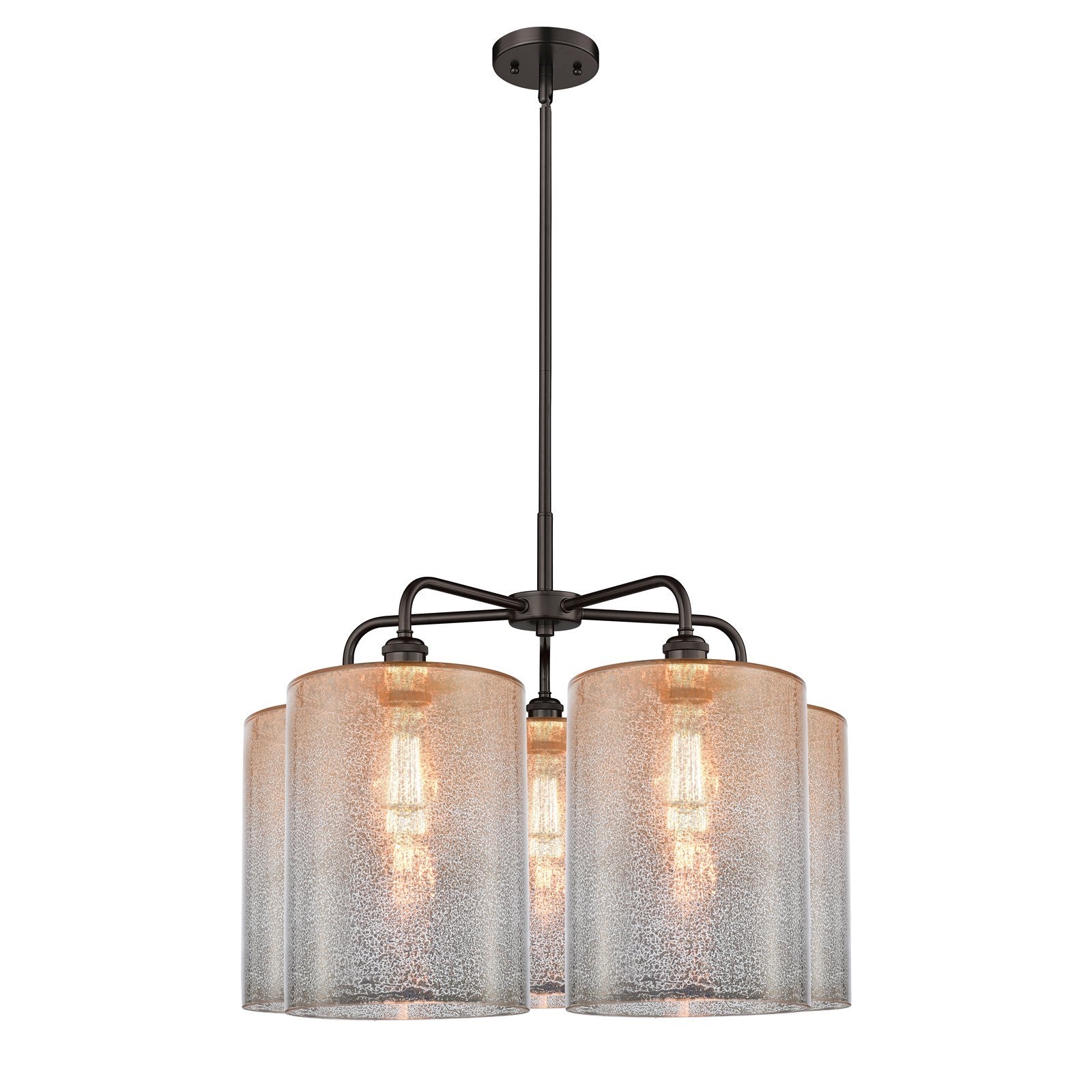 Innovations Cobbleskill 28in 5-Light Chandelier | Industrial Oil Rubbed Bronze Steel and Mercury Glass Drum Shade | Dining Room | Model 516-5CR-OB-G116-L