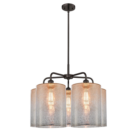 Innovations Cobbleskill 28in 5-Light Chandelier | Industrial Oil Rubbed Bronze Steel and Mercury Glass Drum Shade | Dining Room | Model 516-5CR-OB-G116-L