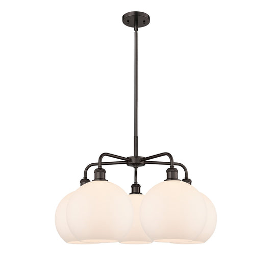 Innovations Athens 28in 5-Light Chandelier | Industrial Oil Rubbed Bronze Steel and Matte White Glass | Dining Room & Kitchen | Model 516-5CR-OB-G121-10