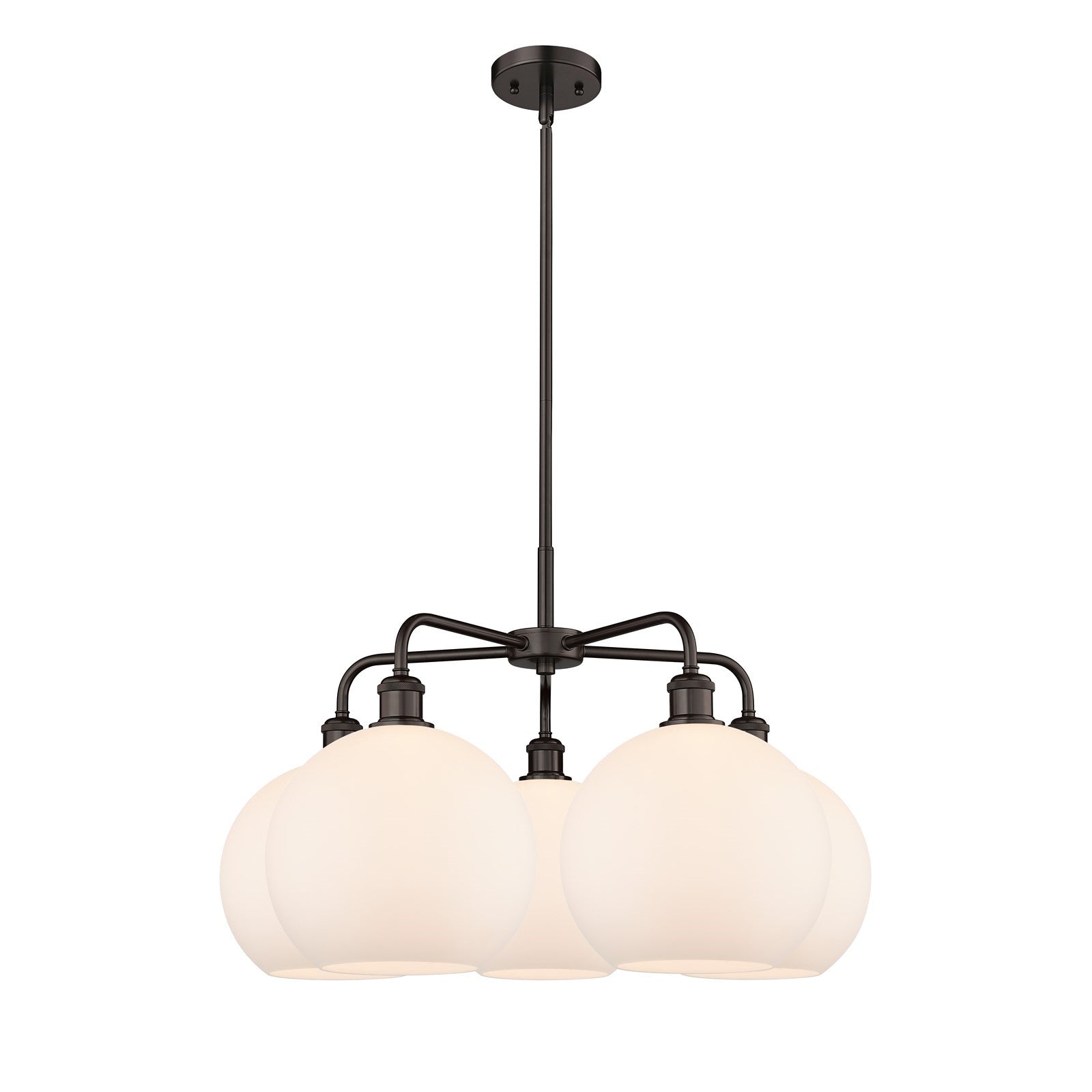 Innovations Athens 28in 5-Light Chandelier | Industrial Oil Rubbed Bronze Steel and Matte White Glass | Dining Room & Kitchen | Model 516-5CR-OB-G121-10