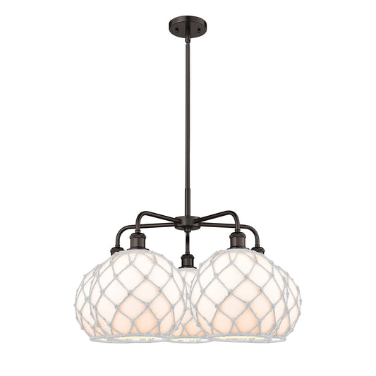Innovations Farmhouse Rope 29in 5-Light Chandelier | Industrial Oil Rubbed Bronze Steel and White Glass with Rope Shade | Model 516-5CR-OB-G121-10RW