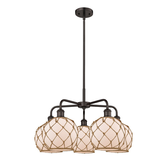 Innovations Farmhouse Rope 27in 5-Light Chandelier | Industrial Oil Rubbed Bronze Steel and White Frosted Glass with Brown | Model 516-5CR-OB-G121-8RB
